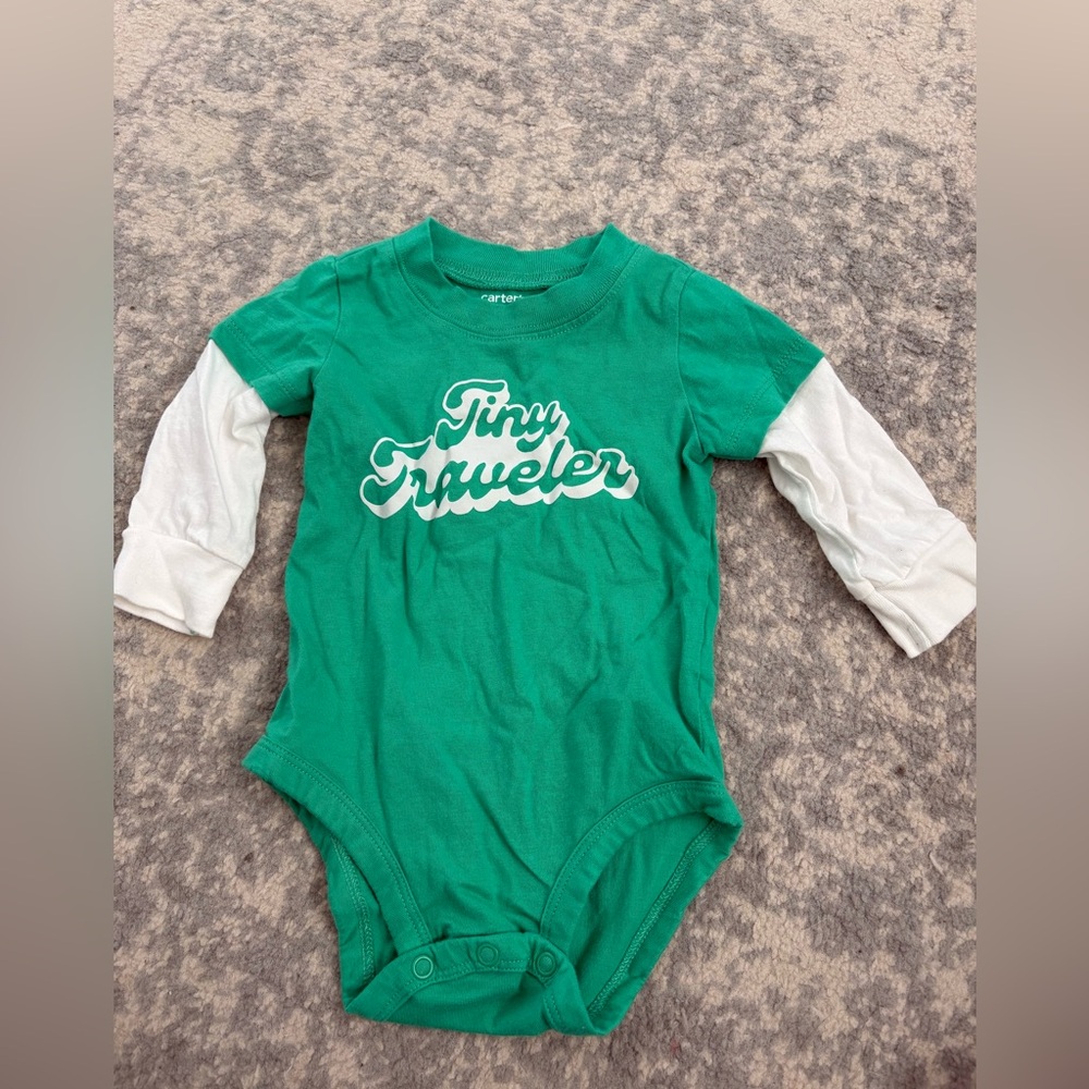 Carter's Tiny Traveler Green and White Bodysuit